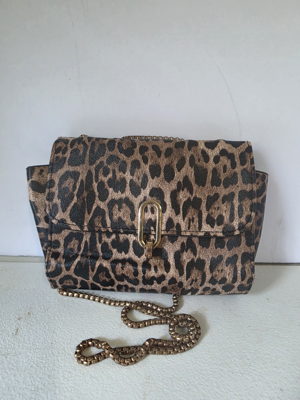 Leopard Print Chain Shoulder Crossbody Bag - Brown